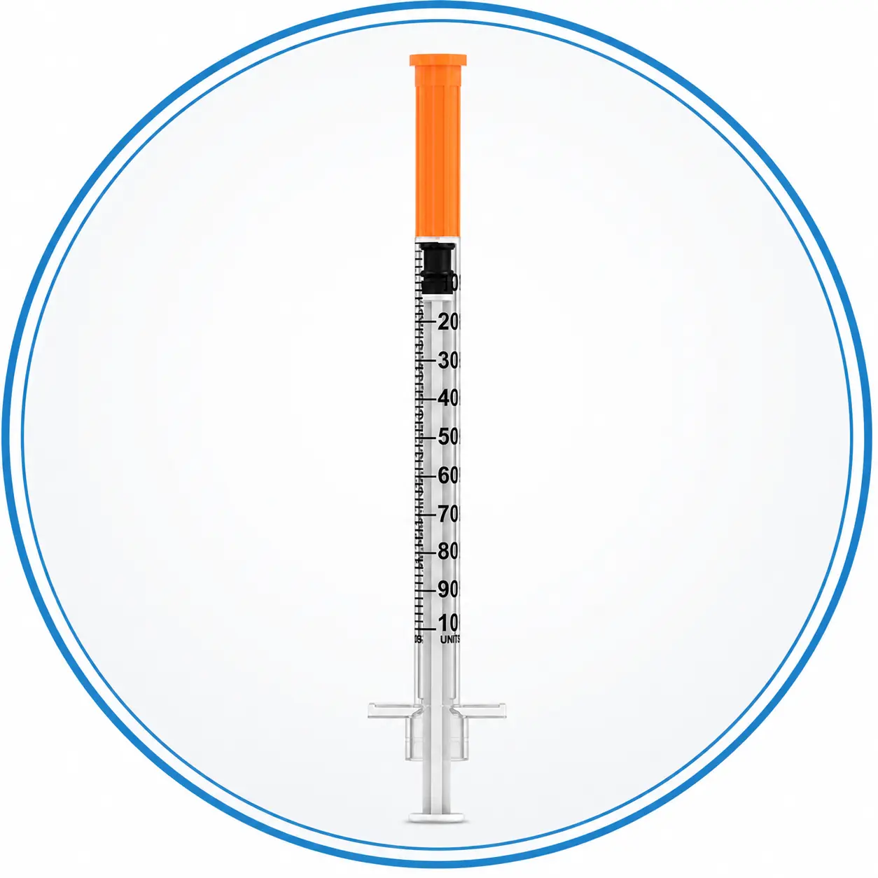 1 mL insulin syringe barrel with 100-unit scale markings