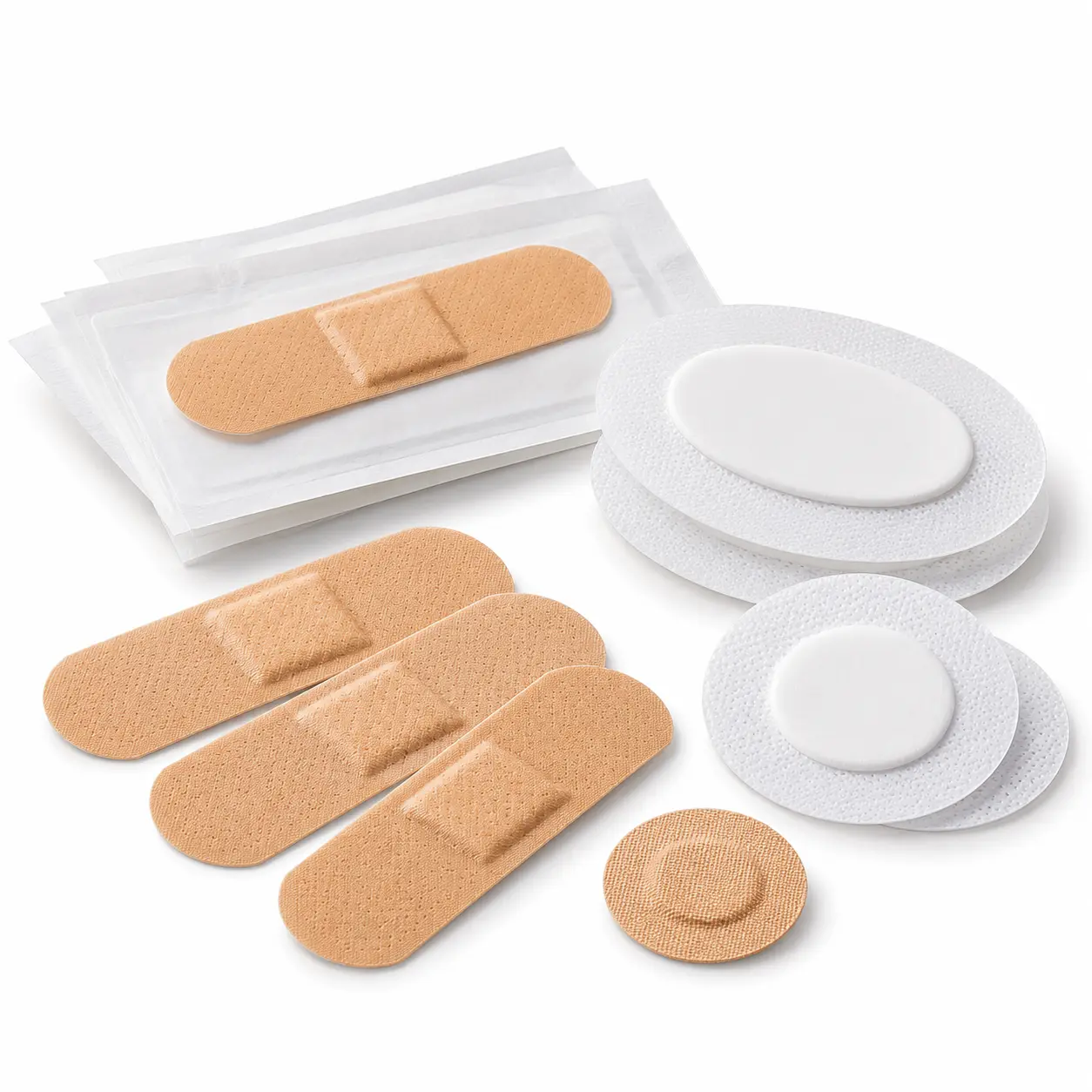 Adhesive bandages and patches shown as optional injection kit components