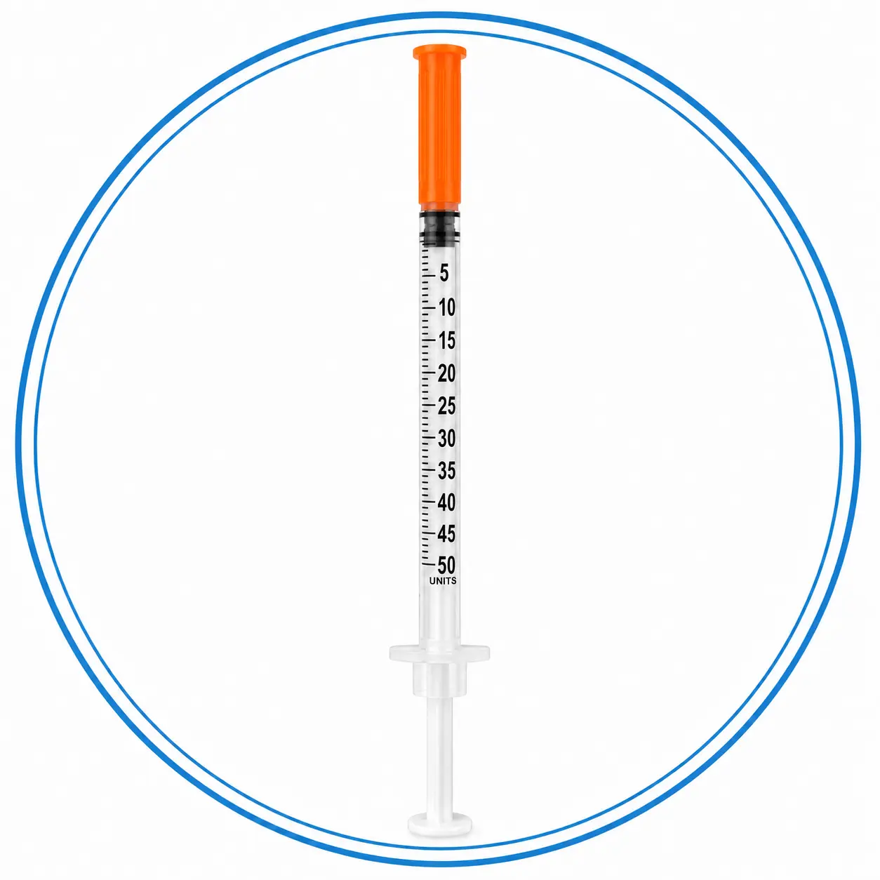 Scale markings on 0.5 mL insulin syringe barrel