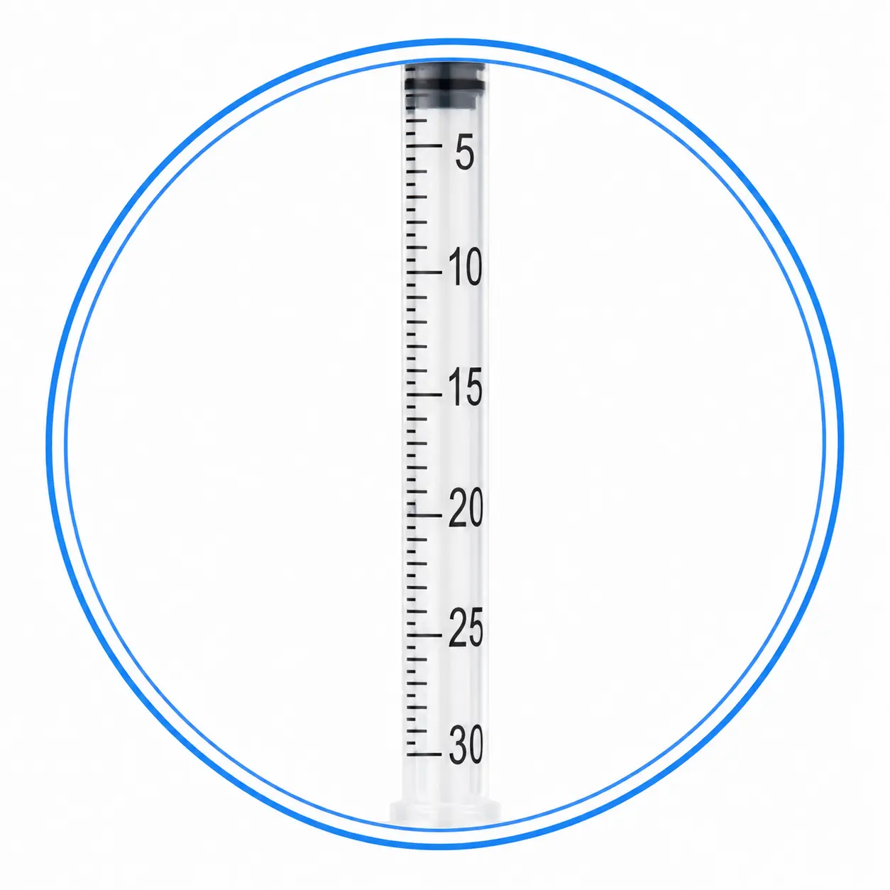Scale markings on 0.3 mL insulin syringe barrel