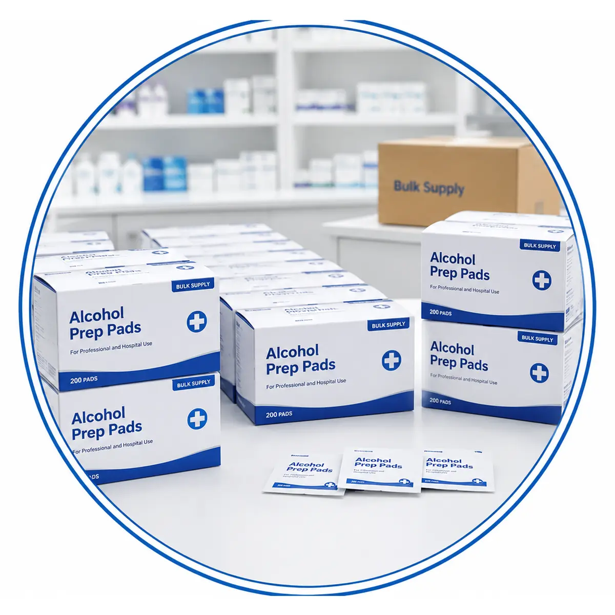 Alcohol prep pad boxes prepared for distributor and wholesale supply