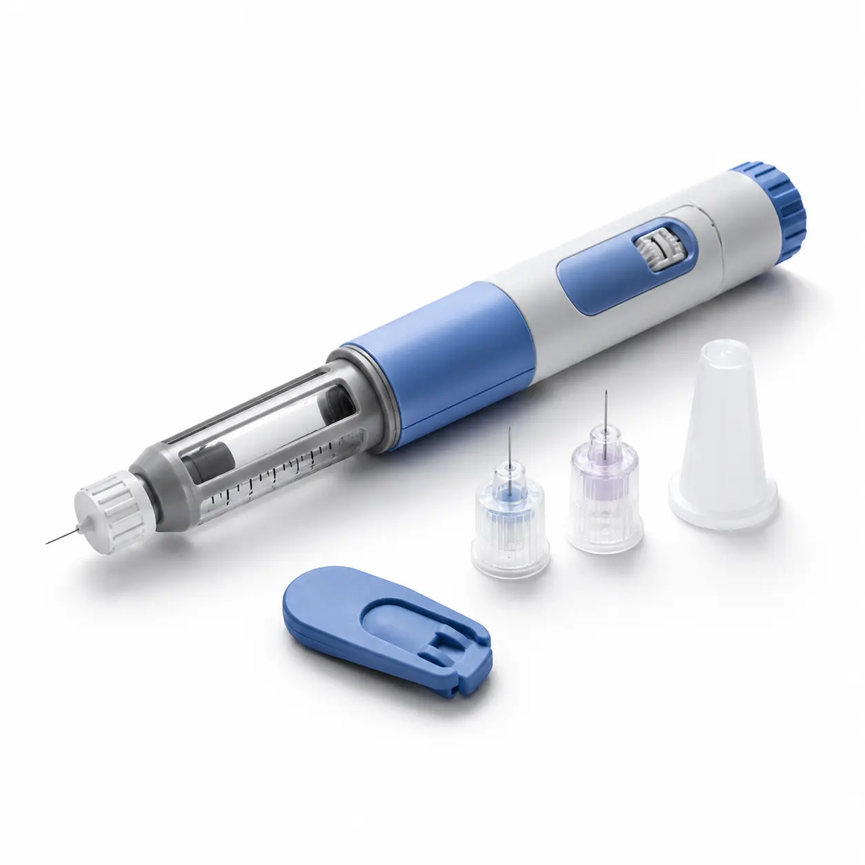 Injection delivery device and needle components used to illustrate delivery-system review