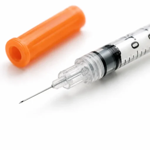 Fine needle insulin syringe design detail