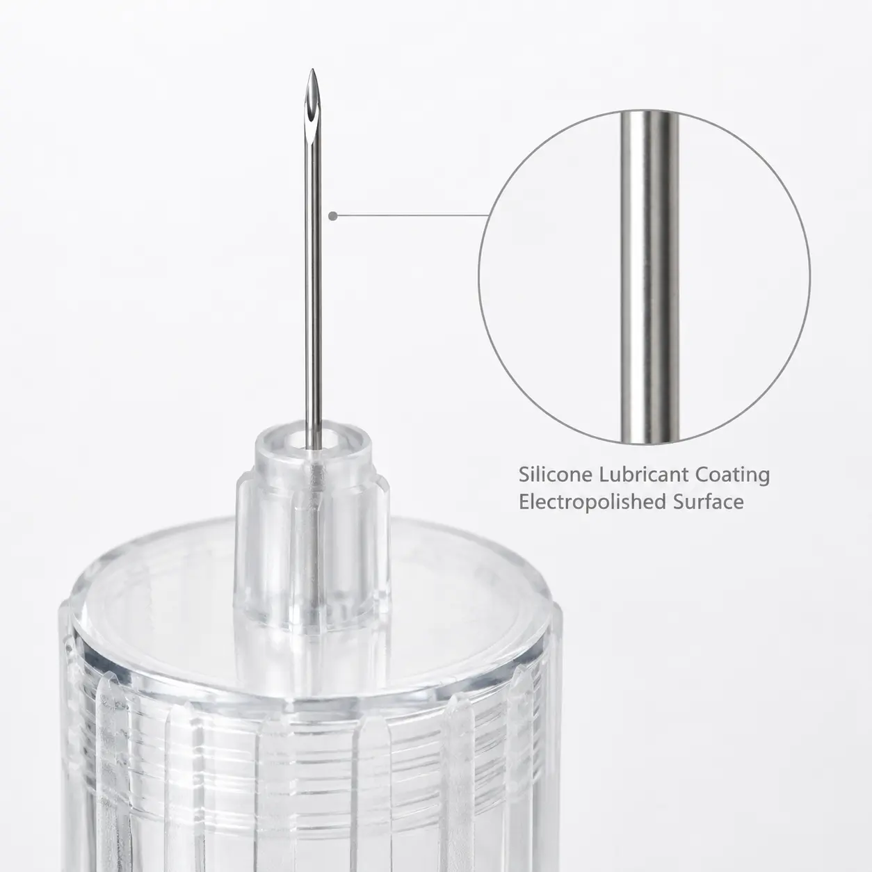 Lubricated surface detail of standard insulin pen needle
