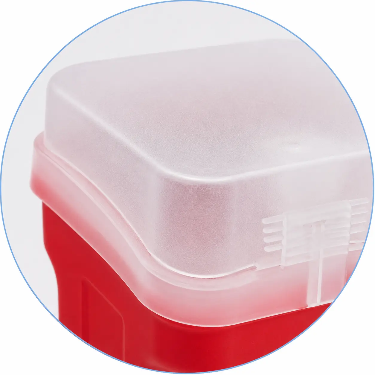 Frosted translucent lid surface and locking tab on a compact sharps container
