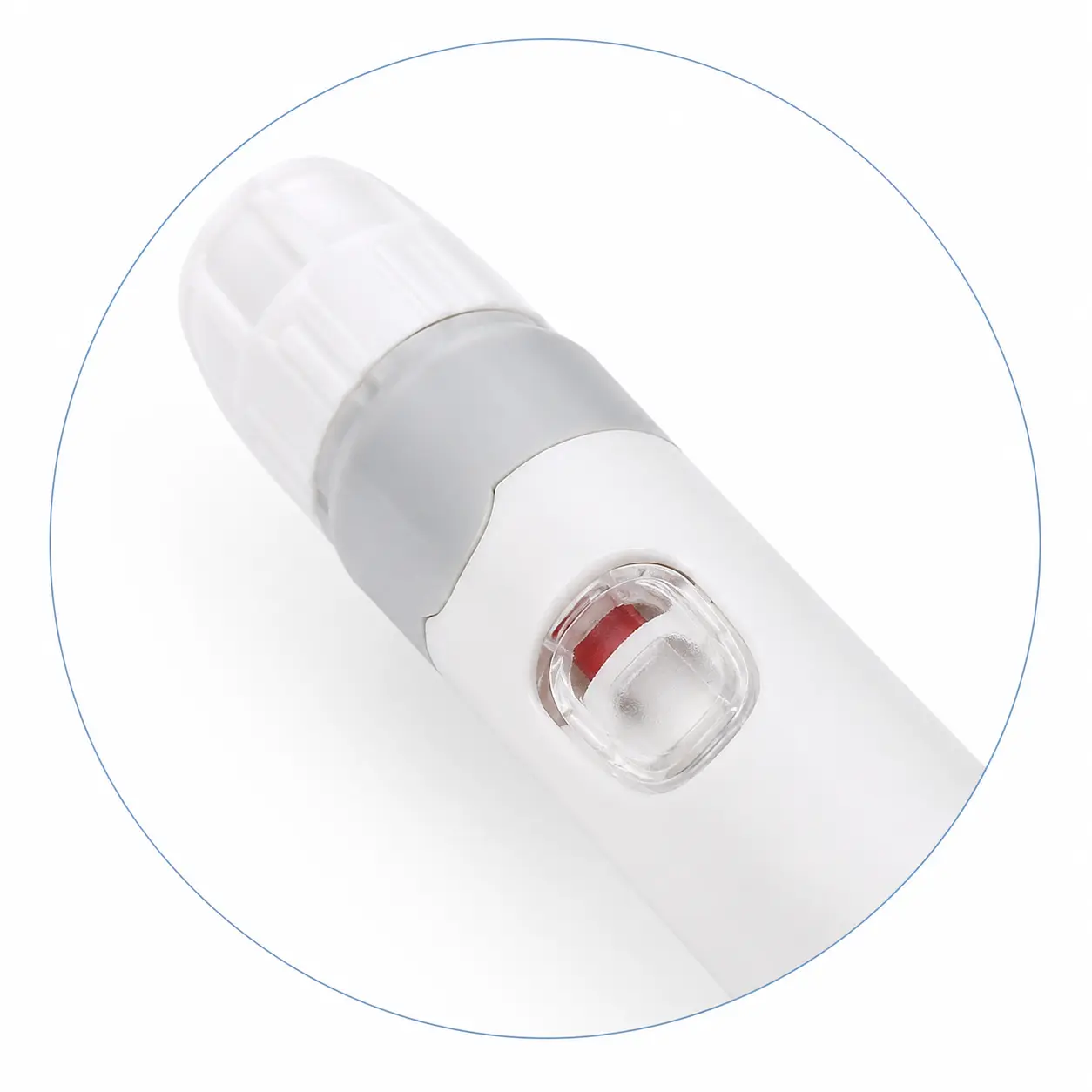 Red loading and release status indicator on a white lancing device