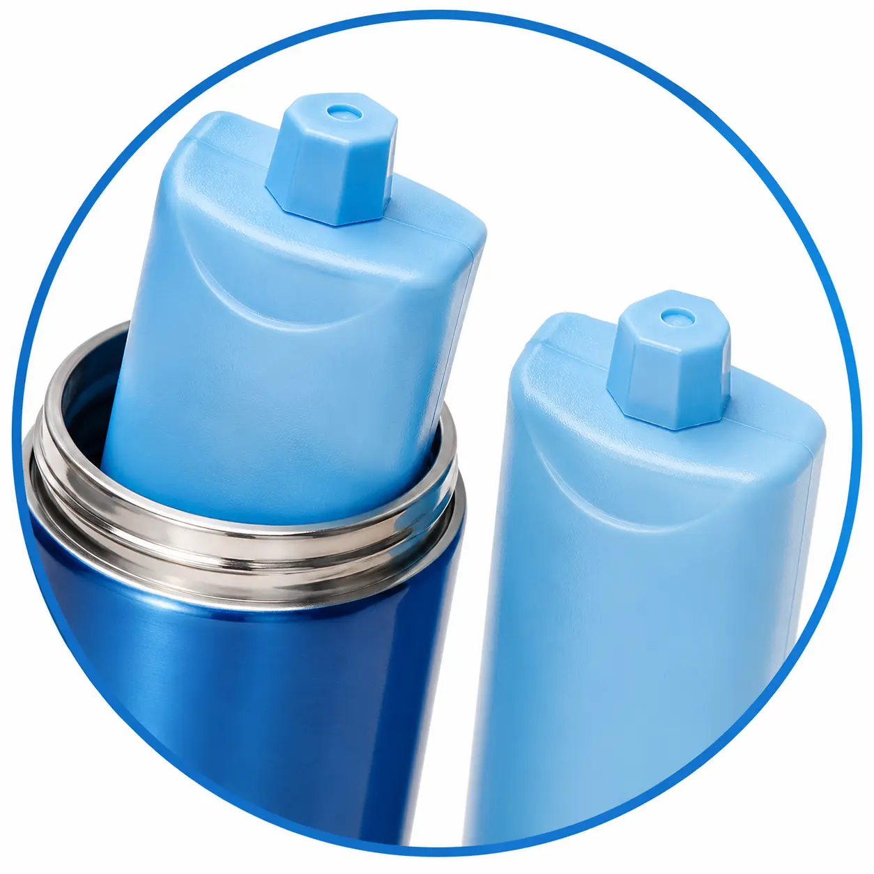 Cold gel bottle and emergency bottle accessories for a blue insulin cooling cup