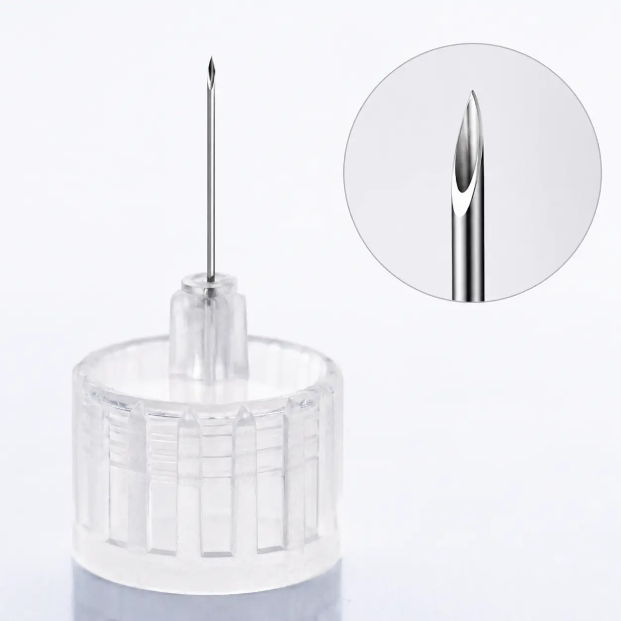 Silicone lubricant coating detail on 5-bevel insulin pen needle