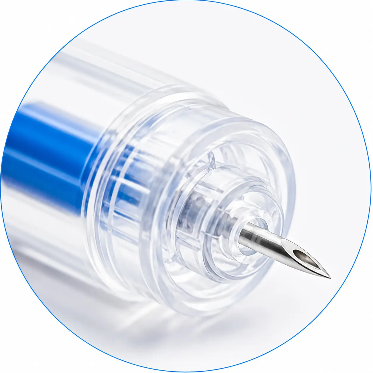 Close-up illustration of a tri-bevel needle tip on an M-Type safety lancet