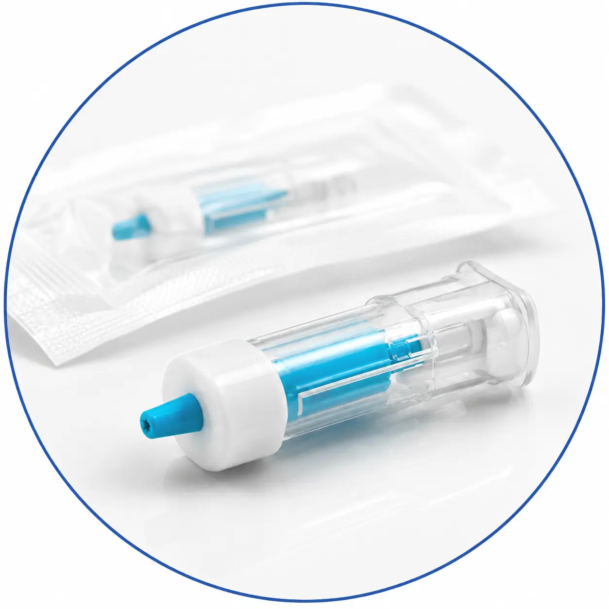T-Type safety lancet with close-up view of a tri-bevel needle tip