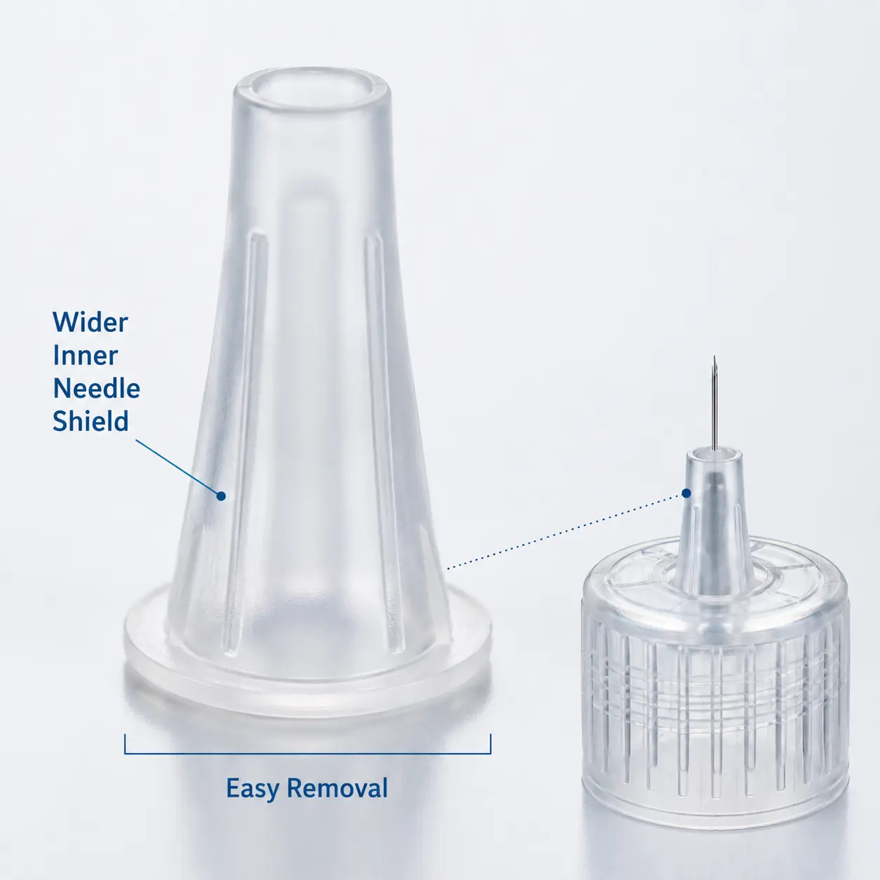 Wider inner needle shield structure on Plus insulin pen needle