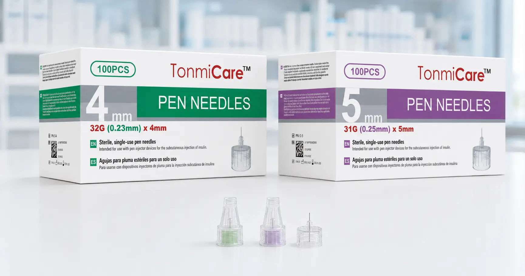 Tonmit 32G 4 mm and 31G 5 mm insulin pen needle sizes for pharmacy procurement