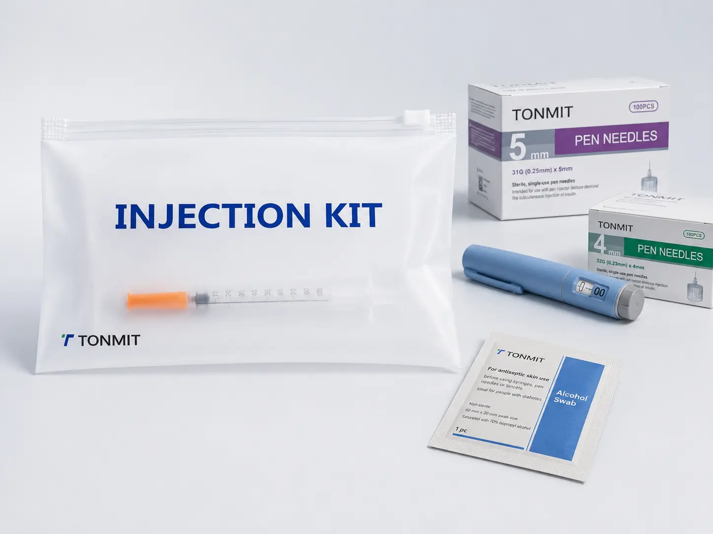 Representative Tonmit injection support kit configuration with organized components and custom packaging