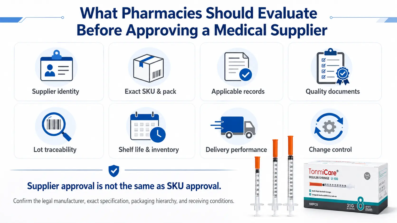 Pharmacy medical supplier scorecard workflow from qualification gates and trial order to approval and ongoing monitoring