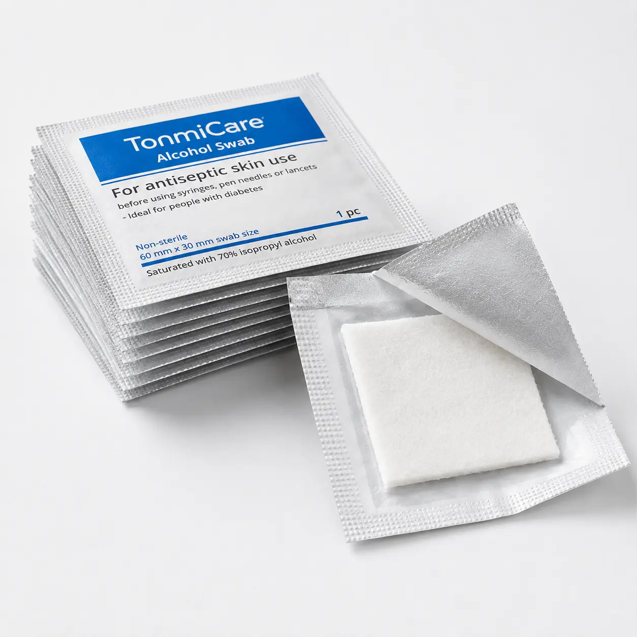 Individually wrapped alcohol prep pads for injection-support kit procurement