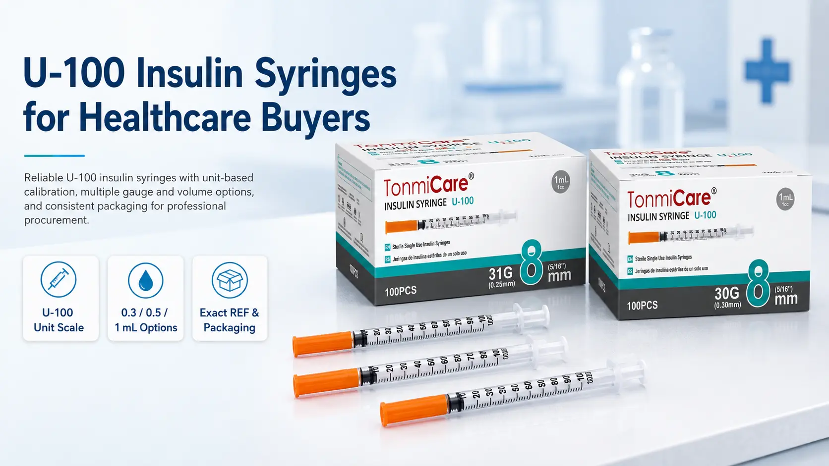 U-100 insulin syringe buyer guide separating concentration scale capacity graduation needle specification and SKU identity